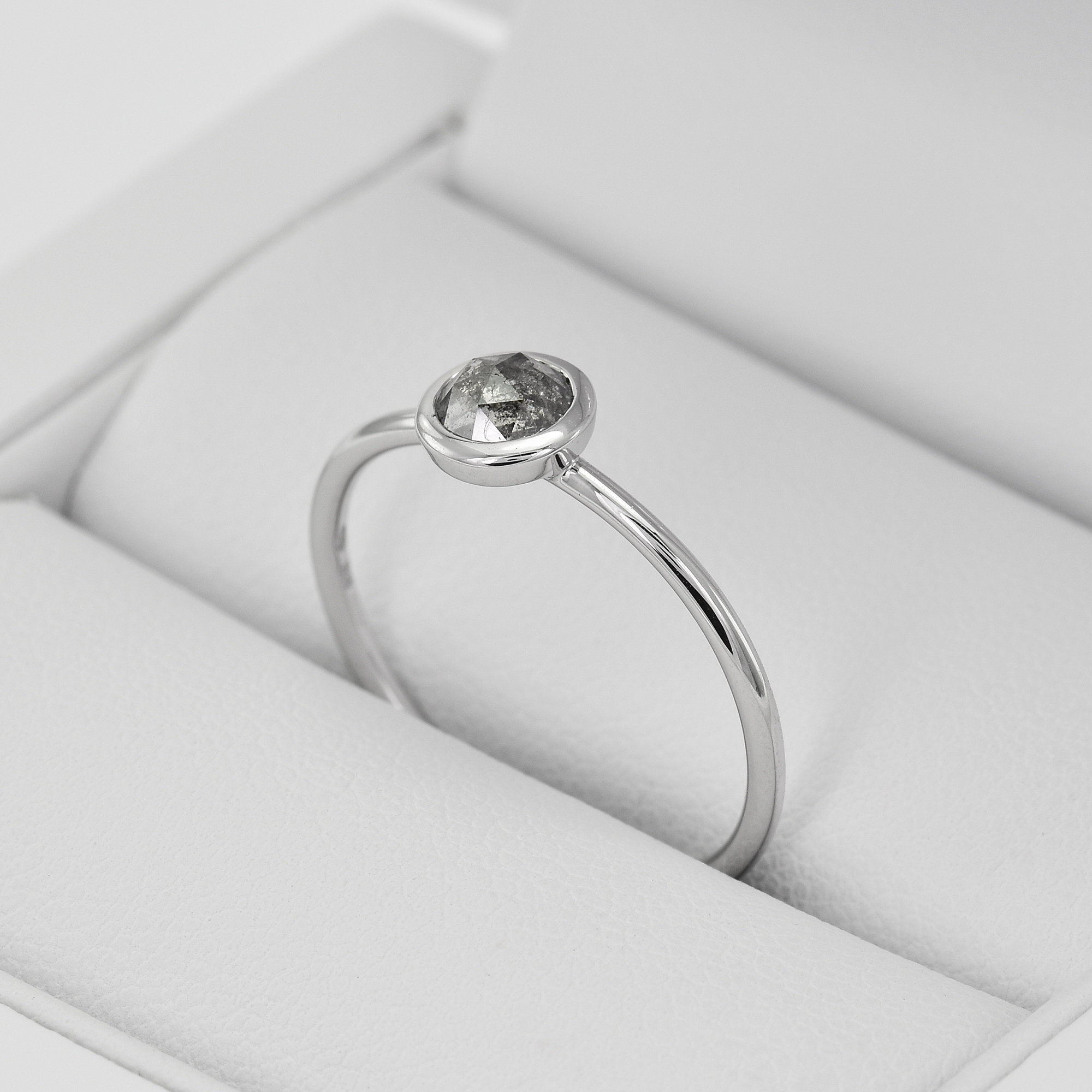 Dainty Salt and Pepper Diamond Gold Engagement Ring Grey Etsy