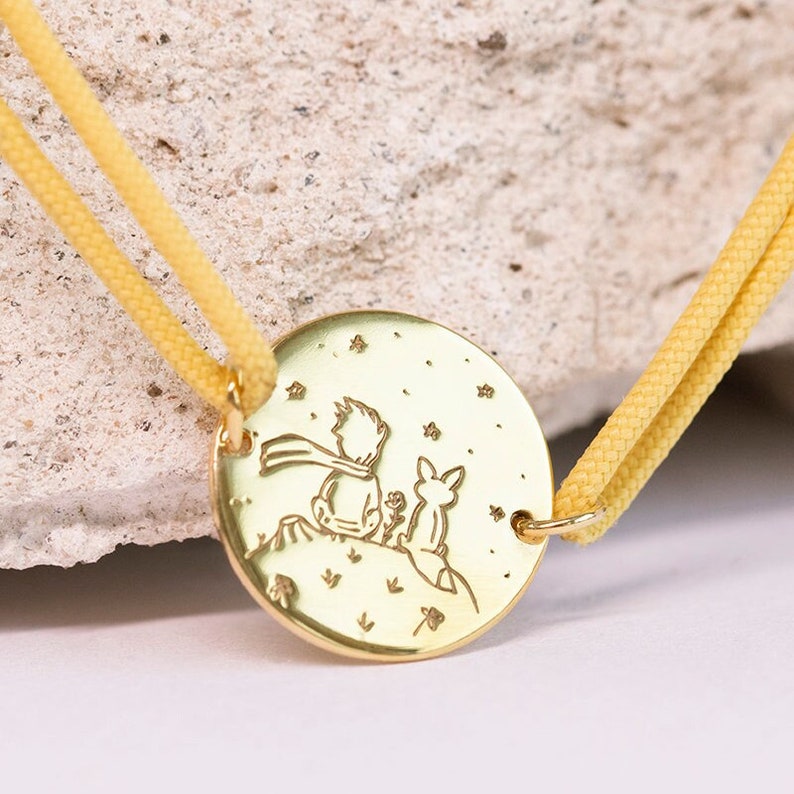 Eco String Bracelet with Gold The Little Prince Charm Recycled Silver Jewelry with Le Petit Prince zdjęcie 1