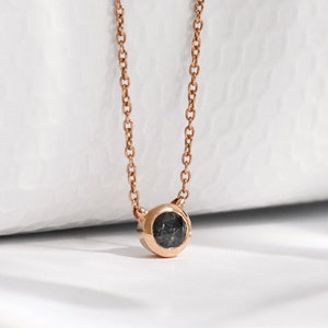 Solid Gold Bezel Necklace with Salt and Pepper Diamond | 14k or 18k Gold Necklace with Rose cut Diamond | Platinum Minimalist Bezel Necklace