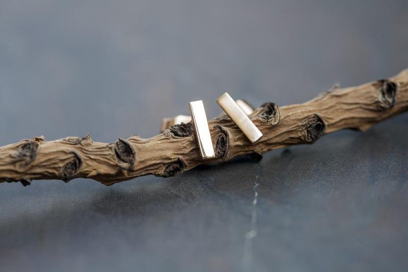 Solid Gold Bar Earrings 14k Gold Stud earrings