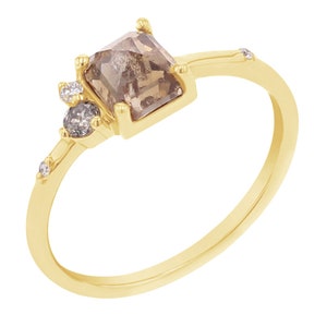 Stunning 14k Solid Gold Ring with Salt and Pepper Diamond Gold Radiant Cut Diamond Ring image 6