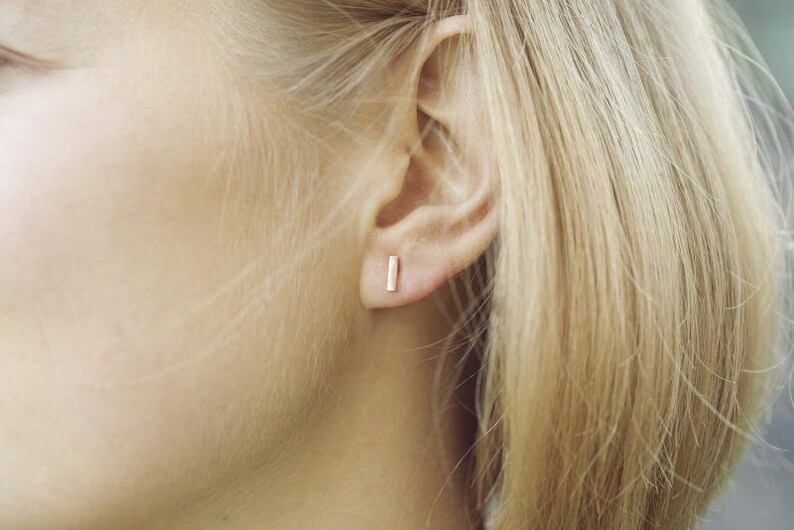 Solid Gold Bar Earrings 14k Gold Stud earrings