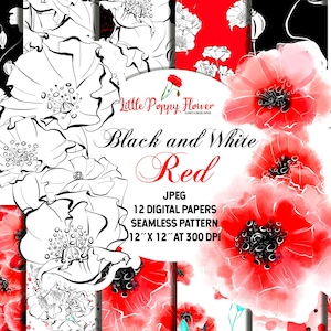 Mohn Blume Digitalpapier, rote Muster Set, Floral Scrapbook Hintergründe Pack, DIY Handwerk, Geschenkverpackung, Verpackung, Instant Download, Druck