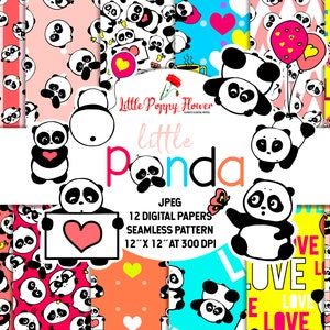 Paquete de papel digital Panda, papeles de scrapbook, kit de scrapbooking, descarga instantánea, imprimible, juego de papel lindo animal