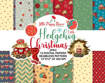 Christmas Digital Paper - Holiday Craft, Cute Christmas Paper, Christmas Printables, Hedgehog, Snowflakes, Christmas DIY