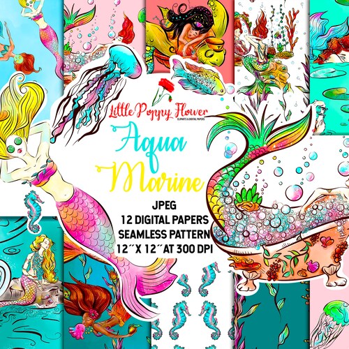 Watercolor Ocean Life Digital Paper Pack Sea Animals Instant - Etsy