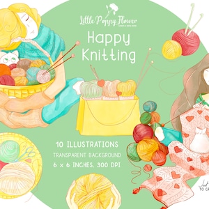 Strickmädchen ClipArt, Süßes Strickmädchen Clipart, Gemütliche Home Illustration, Planer Sticker, Strickbild, Häkel person png Dateien, Garnkugel