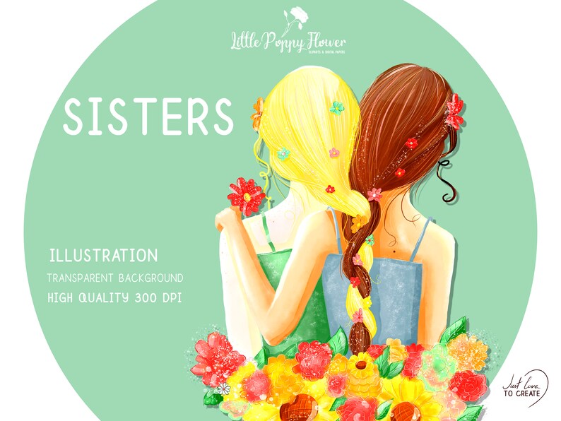 Sisters Clipart, Besties PNG, Sister Clip Art, Bestfriend Digital