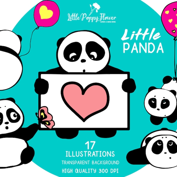 Panda clipart numérique, autocollants panda mignon, téléchargement instantané, Kawaii Clip art, image PNG, impression, imprimable, ensemble d’artisanat asiatique, kit scrapbook