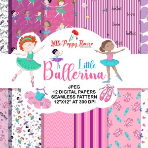 Ballet digital paper pack, scrapbooking paper, digital scrapbook, download, instant, ballerina printable, ballet paper set, craft paper