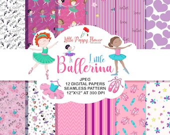 Ballet digital paper pack, scrapbooking paper, digital scrapbook, download, instant, ballerina printable, ballet paper set, craft paper