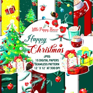 Christmas digital paper, classic christmas paper commercial use, scrapbook papers, scrapbooking papers, christmas collage sheets, wrap paper