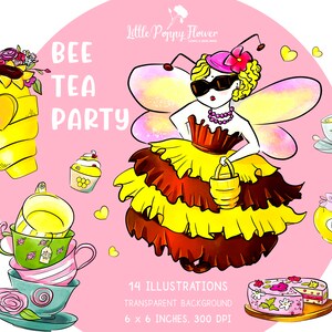 Bee Queen Clip Art, Honey Bee Girl clipart, tea perty illustration, Planner girl, nursery decor, character planner stickers, baby art set