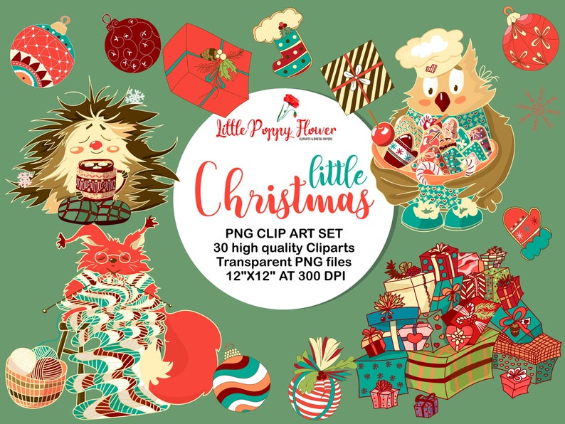 Christmas Printables Christmas DIY Snowflakes Cute Christmas Clip Art Christmas Clipart -Holiday Clipart Owl Digital Clipart Hedgehog