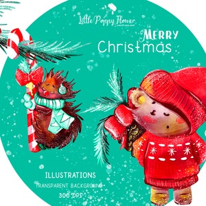 Paquet de png clipart de Noël, ensemble d’illustration d’hiver, éléments d’image d’aquarelle, méga pack d’art, cardmaking, cadeau de diy d’artisanat, impression, ours