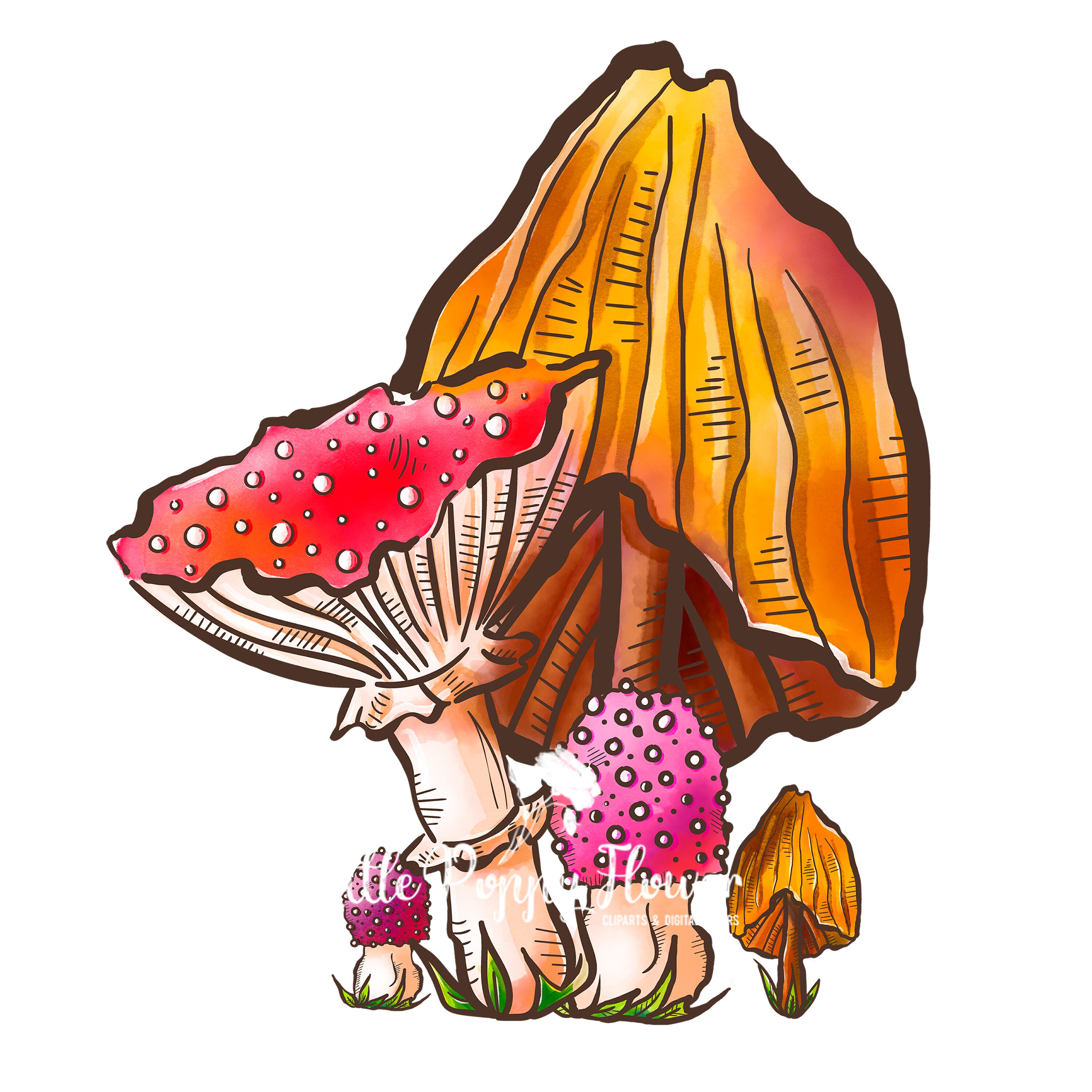 Mushroom Land Digital PNG Pack, Mushroom Print, Scrapbook Kit, Instant