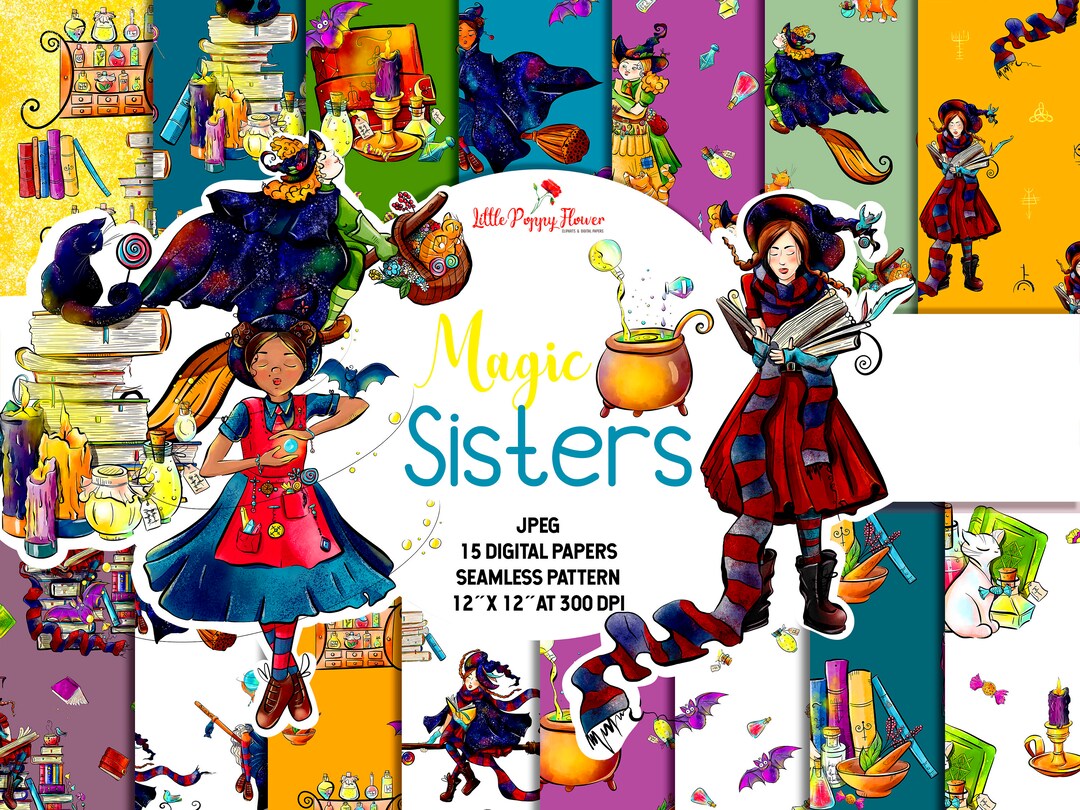 Witchcraft Digital Paper Pack Files, Witches Scrapbook Craft, Witch ...