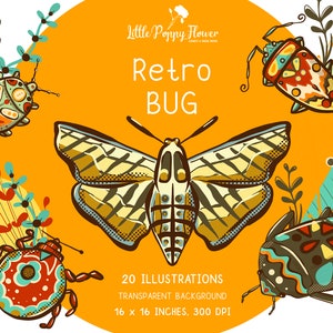 Retro Insects clipart png bundle, Bug Illustration set, beetle image elements, insect art mega pack, bugs cardmaking, craft diy gift, kit