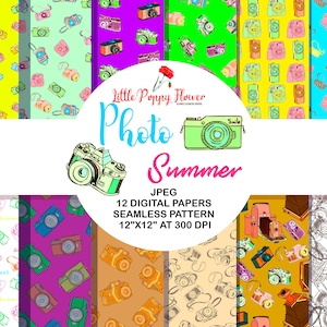 Hand drawn Cameras Digital Papers,  photocamera, retro photo camera, vintage digital scrapbook, vintage camera, download instant, invitation