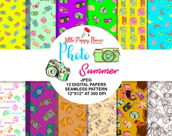Hand gezeichnete Kameras Digital Papers, Fotokamera, Retro-Foto-Kamera, Vintage digitale Scrapbook, Vintage-Kamera, Download sofort, Einladung