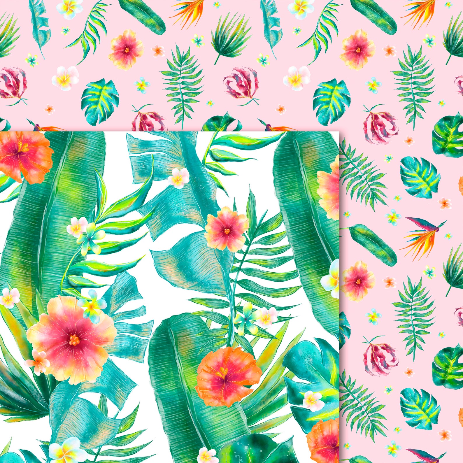 Tropical digital paper pack Scrapbook papers Digital Etsy