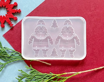 Santa Claus earrings mold, Christmas ornament resin form, Santa resin form, Holiday jewelry mould, Flexible epoxy shape, Clear resin mold