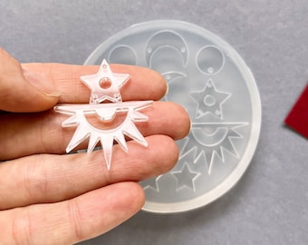 Juego de moldes para pendientes de sol, luna y estrella, moldes de resina para colgantes, moldes para pendientes espaciales, moldes flexibles de silicona geométricos, formas de joyería de resina epoxi