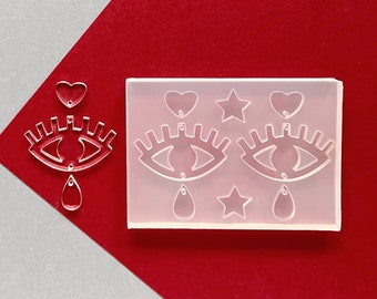 Molde de resina para pendientes con forma de ojos, molde de silicona con forma de gota, molde geométrico para pendientes, molde de epoxi con forma de corazón, molde flexible transparente, molde mágico para joyería de resina.