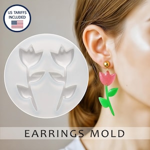 Tulips silicon mold, Resin clay flower earrings mould, Floral epoxy earring form, Clear flexible shape, Hole durable earring pendant mould