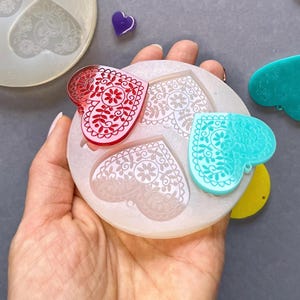 Heart engraving earrings mold set, Resin dangles form, Valentine&#39;s earrings clear mould, Silicone flexible mold, Epoxy resin jewelry shapes