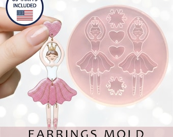 Ballerina earrings mold, Christmas ornament resin form, Ballerina resin form, Snowflake jewelry mold, Flexible epoxy shape, Clear resin mold