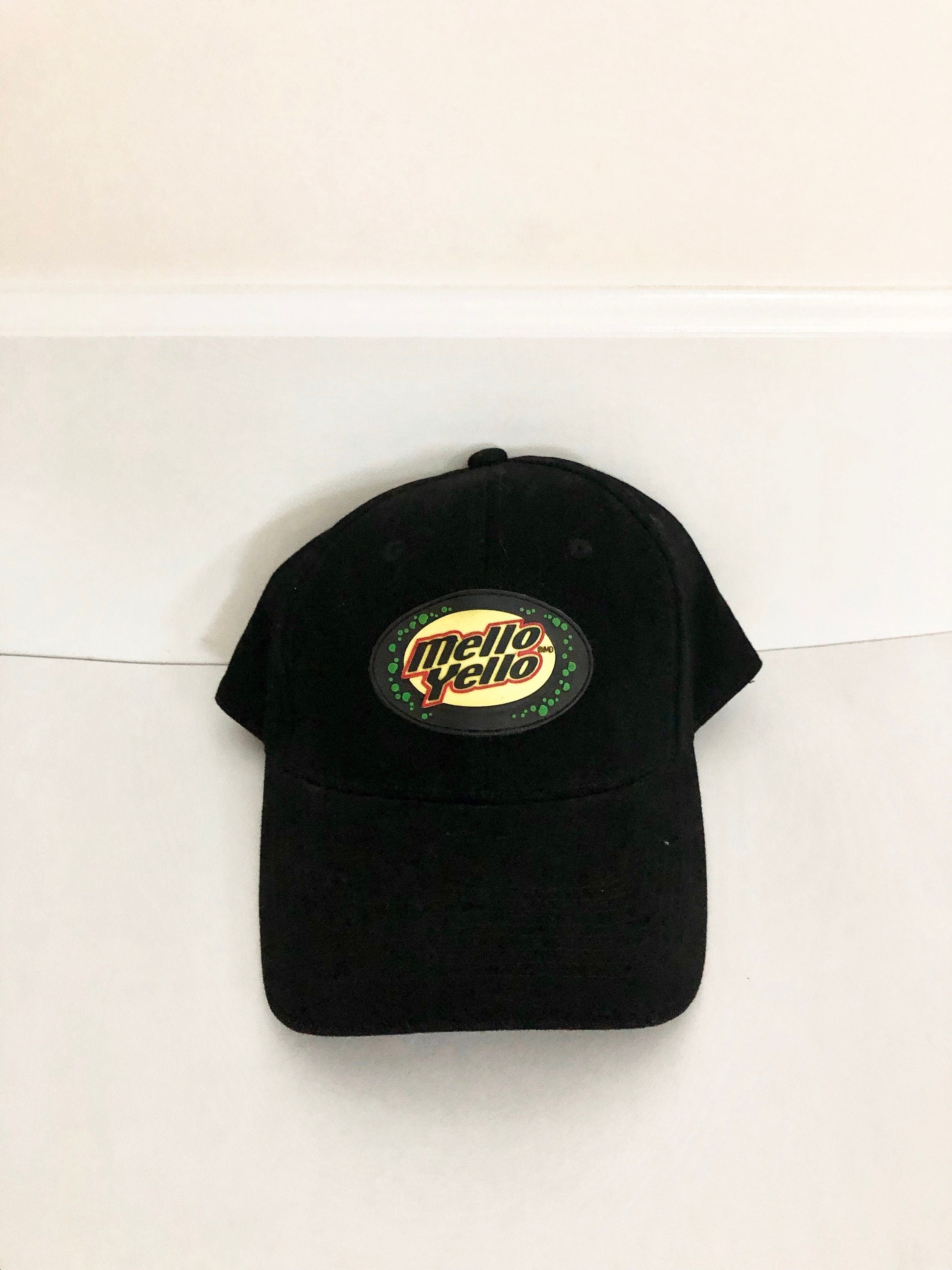 Vintage Mello Yello logo black strapback hat by Etsy