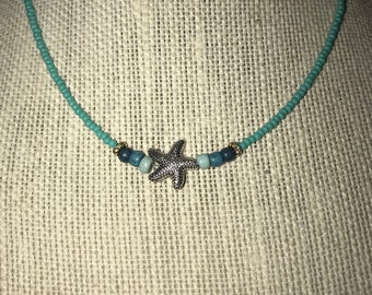 Teal starfish necklace
