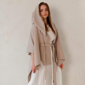 Warm Priestess Waistbelt Organic Cotton Hood Cloak ~ Shamanic Cover Up Cape Ceremony Temple Poncho Coat ~ Burning Man Festival Wear /TALIA