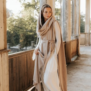 Set of Matching Garments ~ Organic Cotton Hood Coat, Harem Pants, Top ~ Priestess Ceremony Temple Wear ~Burning Man Shamanic Festival Outfit