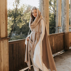 Caftan châle à capuche en coton bio prêtresse chaud ~ cape de protection chamanique temple manteau long ~ tenue du festival Burning Man / ASHIRA