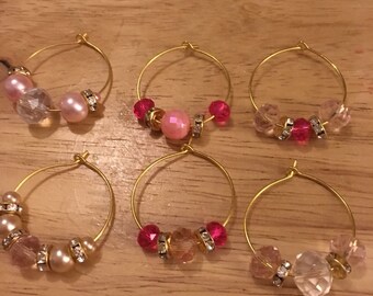 Wine glass charms, set of 6, bespoke sparkly