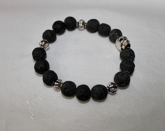 Lava Stone and Skull Bracelet