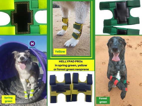 HELLYPAD PROS Pair of Dog Carpal Pad and Dew Claw Protectors, Bespoke,  Handmade Out of Neoprene, Hook & Loop Fastening and Leather 