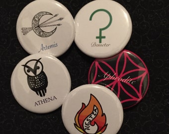 Greek Goddesses 1.25" Buttons Pinbacks Set of 5 #6