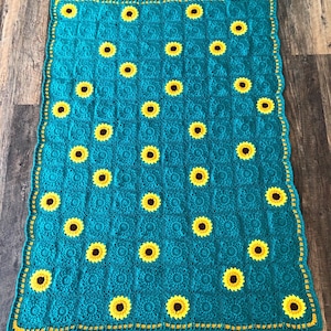 Crochet Sunflower Granny Square Afghan, Crochet Afghan, Sunflower Afghan, Flower Afghan, Handmade Afghan, Made to Order