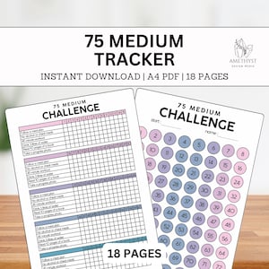 75 Medium Challenge Tracker | 75 Day Challenge | Workout Tracker | Diet Challenge Tracker | Frisella Challenge | Printable Progress