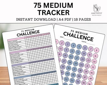 75 Medium Challenge Tracker | 75 Day Challenge | Workout Tracker | Diet Challenge Tracker | Frisella Challenge | Printable Progress