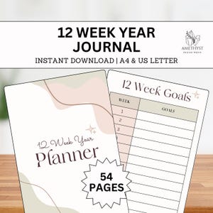 12 Week Year Planner | 12 Week Sprint Planner | Productivity Template | 90 Day Planner | Instant Download Pdf | Quarterly Goal Setting