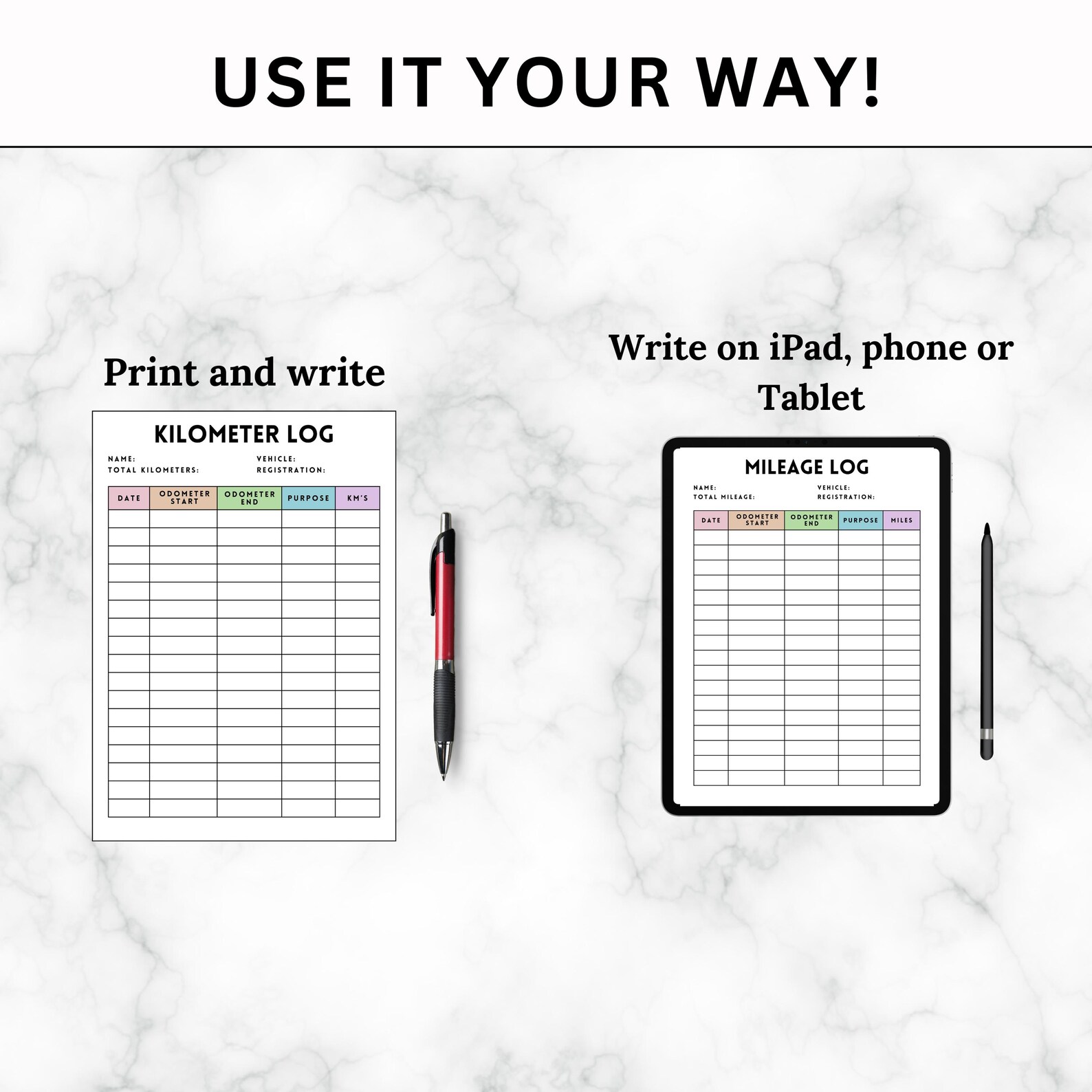 Mileage Tracker Printable | Monthly Mileage Report Form | Miles Log ...