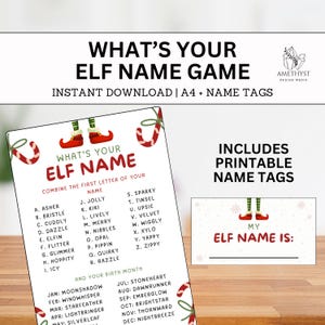 What&#39;s Your Elf Name | Printable Holiday Funny Name Tags | Christmas Name Game | Christmas Printable Game | Holiday Party Games