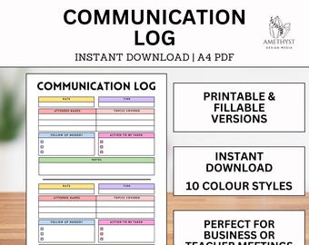 Printable Communication Log | Teacher Communication Log | Communication History | Meeting Notes | Communication Tracker | Work Log