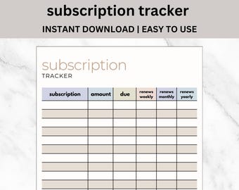 Subscription Tracker Printable | Subscription Log | Membership Tracker | Budget Planner | Expense Tracker | Expense Template | Spreadsheet
