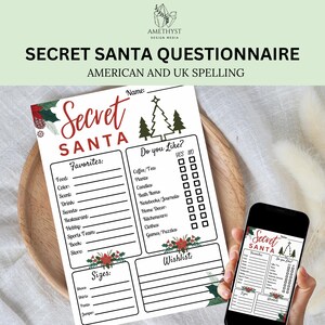 Cuestionario imprimible de amigo secreto / Encuesta navideña / Lista de deseos / Guía de regalos para adultos / adolescentes / maestros, personal, amigos y compañeros de trabajo