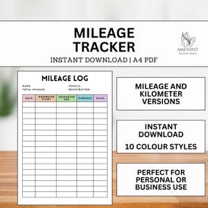 Mileage Tracker Printable | Monthly Mileage Report Form | Miles Log | Work Mileage | Mileage Tracking | Kilometer Tracker